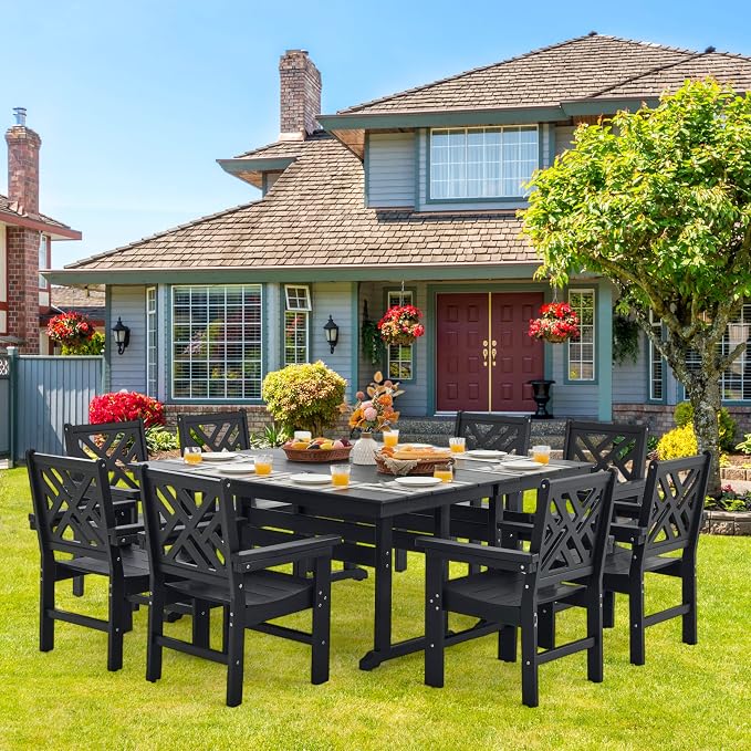 HDPE Outdoor Dining Set, 10-Piece Outdoor Table and Chairs Include 8 Dining - Image 6