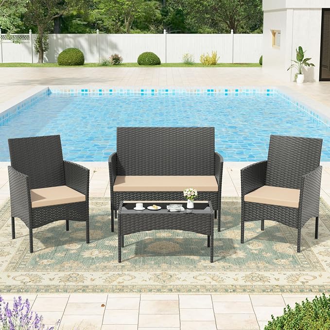 Kullavik 4 Pieces Outdoor Patio Furniture Set, PE Wicker Rattan Chairs Garden - Image 2