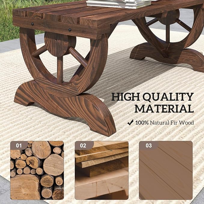 Outsunny 2-Person Wooden Garden Bench, Outdoor Wagon Wheel Porch Bench - Image 5