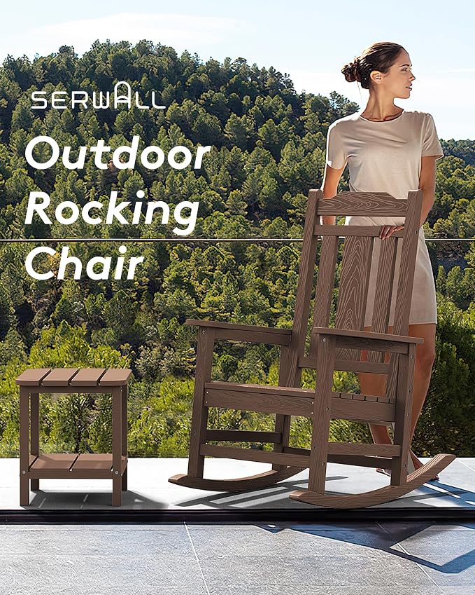SERWALL Oversized Rocking Chair Outdoor, HDPE Outdoor Rocking Chair - Image 9