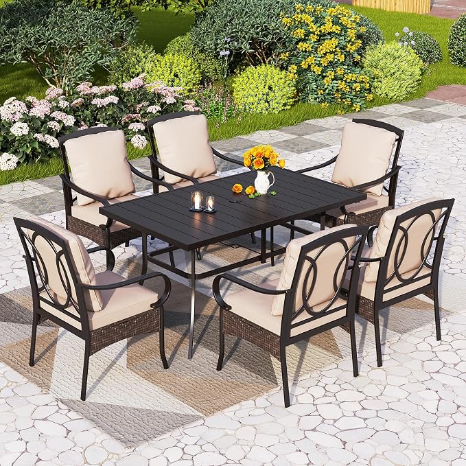 PHI VILLA Outdoor Dining Set for 6, All-Weather Patio Table and Chairs Set for 6 - Image 9