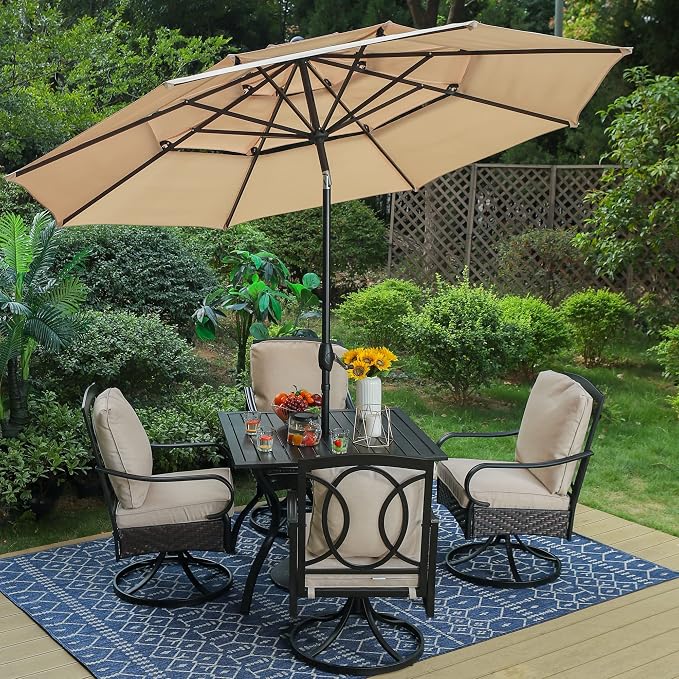 PHI VILLA 6-Piece Outdoor Dining Sets, All-Weather Patio Table and Chairs Set by PHIVILLAThepioneerofcomfortablehouseholdsupplies