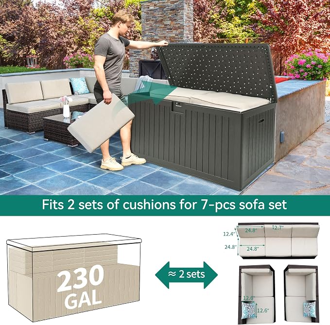 YITAHOME XXL 230 Gallon Large Deck Box, Outdoor Storage - Image 5