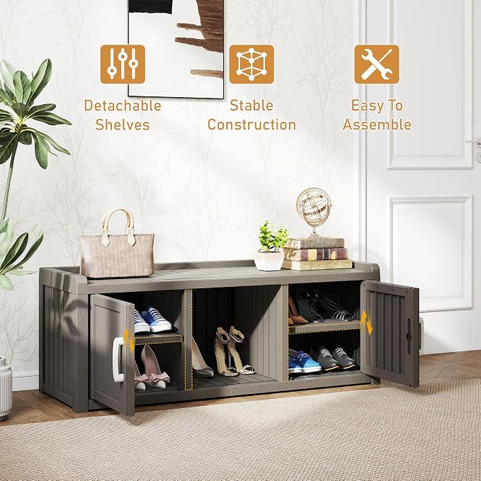 2-Tier Storage Bench, Waterproof UV-Resistant Outdoor Shoe Storage Cabinet - Image 6