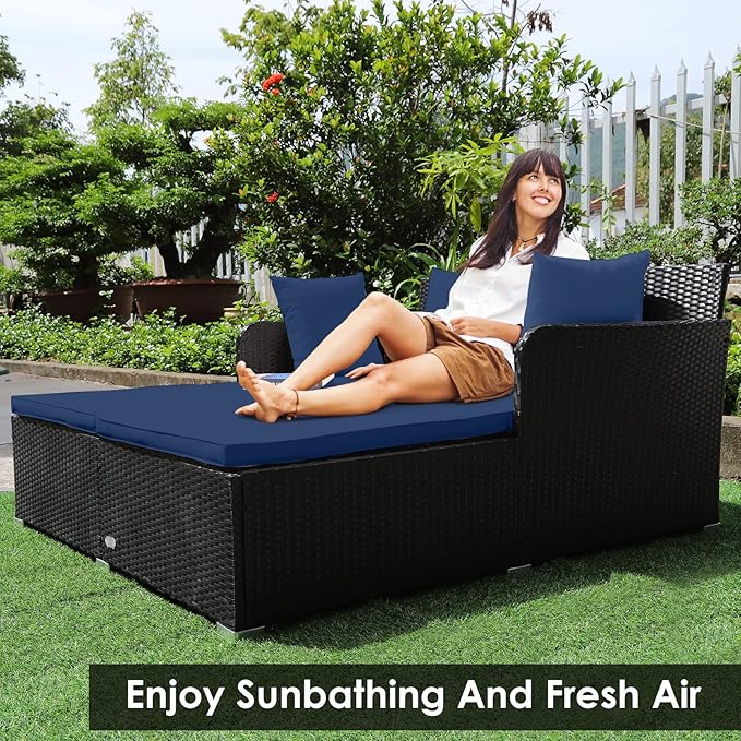 RELAX4LIFE Rattan Patio Outdoor Daybed, Wicker 2-Person Sunbed Loveseat - Image 8