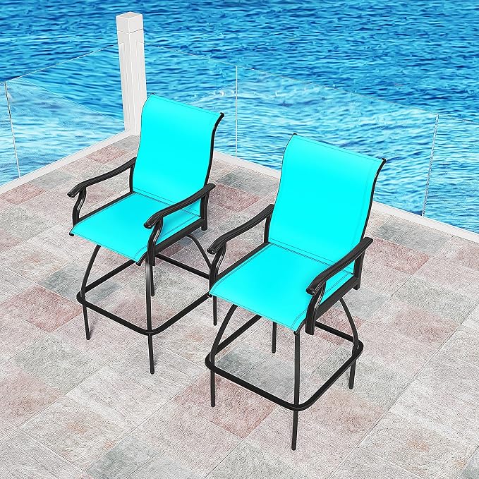LEVELEVE Patio Bar Set 4pcs Swivel Bar Stools Outdoor Bistro Textilene - Image 7