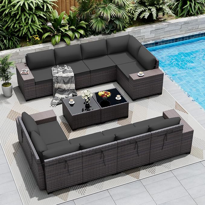Outdoor Patio Furniture Set, 12 Pieces Outdoor Sectional Furniture High by ASJMR