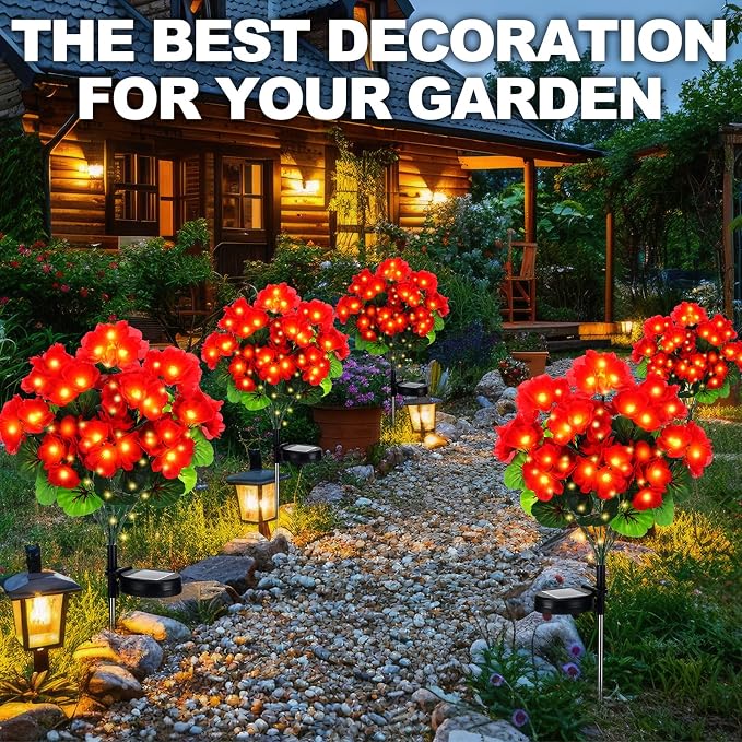 2 Pcs Solar Geraniums Lights Outdoor Waterproof - Image 6