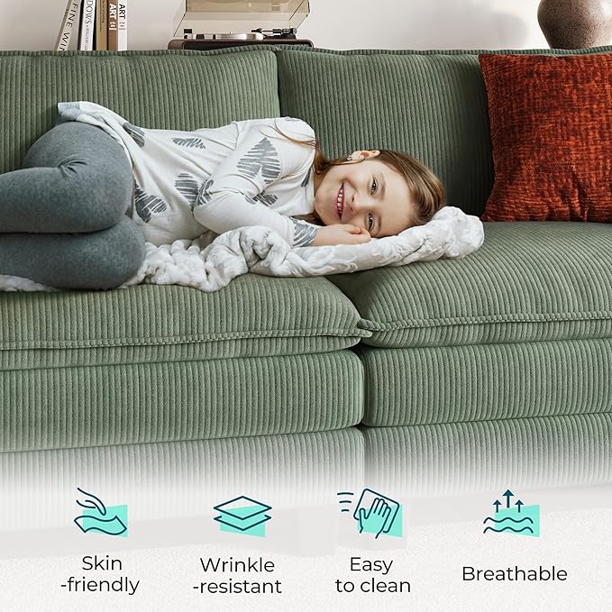 LINSY HOME 90'' Cloud Loveseat Sofa, Modular Sectional Couches Corduroy Cloud - Image 3