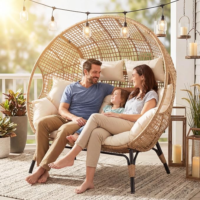 NICESOUL® Double Egg Chair Indoor Outdoor Stationary Oversized 6.5" Thick - Image 4