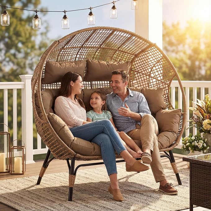 NICESOUL® Double Egg Chair Indoor Outdoor Stationary Oversized Thicken Padded - Image 4