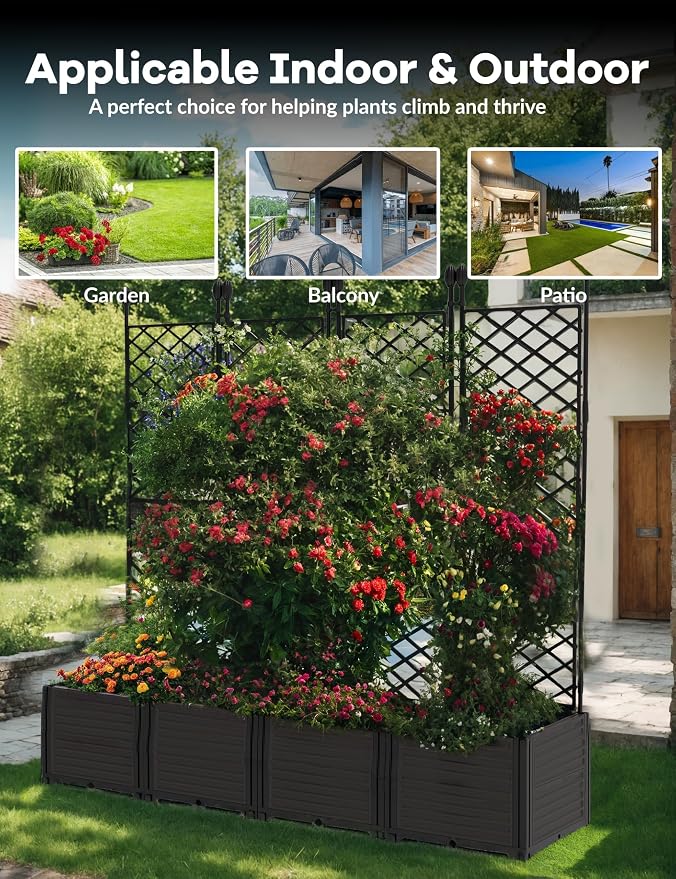 4 PCS Raised Garden Bed with Trellis, Patio Privacy Screen & Balcony Garden - Image 7