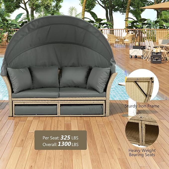 Merax All-Weather Outdoor Round Patio Daybed Conversation Sofa Set Wicker - Image 3