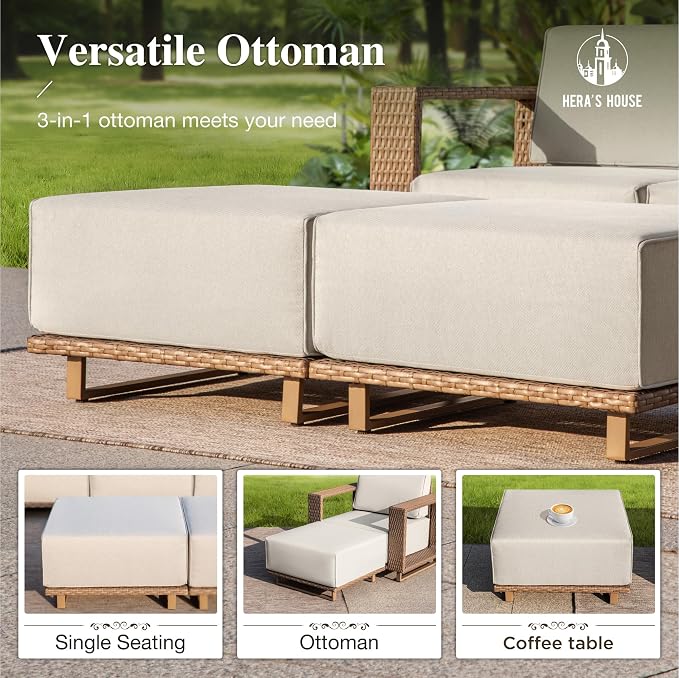 HERA'S HOUSE 4 Pieces Patio Furniture Set, 2 Outdoor Rattan Wicker Armchairs Set - Image 5