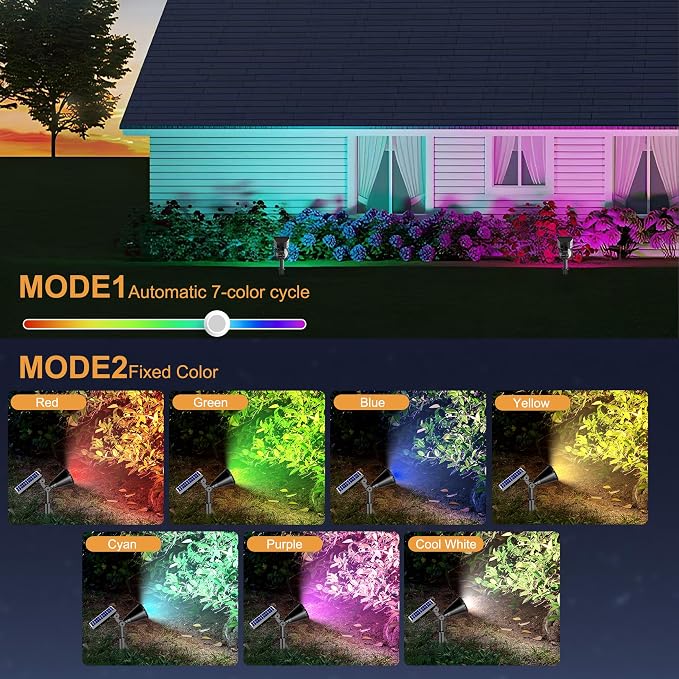 RGB Halloween Solar Lights Outdoor, 2 Modes Solar Spotlights Outdoor Waterproof - Image 2
