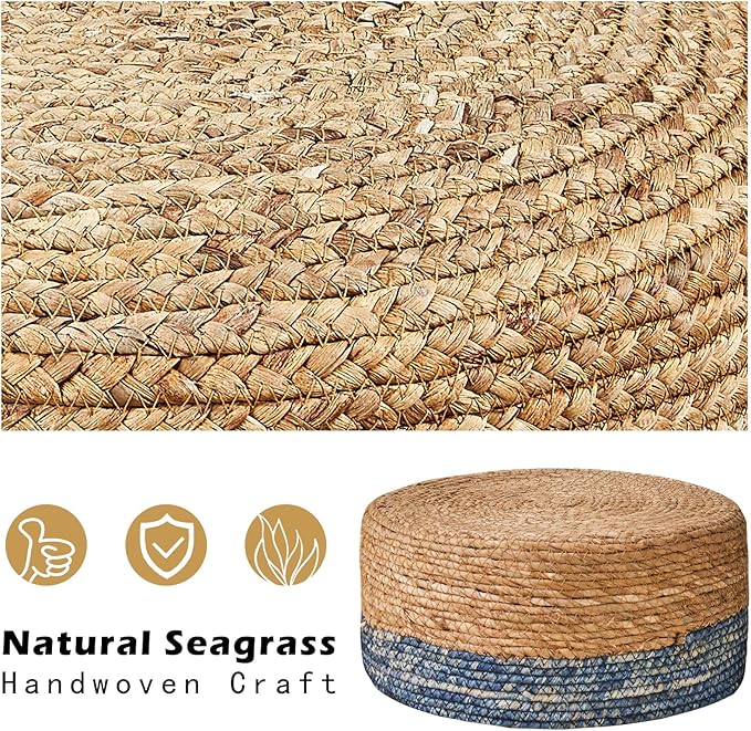 Cpintltr Foot Stool Natural Seagrass Hand Weave Poufs Round Ottoman - Image 6