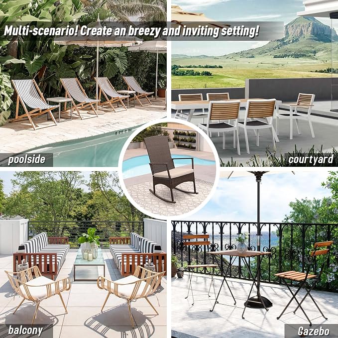 Outdoor Rocking Chair 3 Pieces High-Backed Rocking Chair Patio Rocking Chairs - Image 8