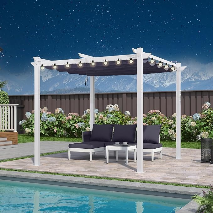 PURPLE LEAF 10' x 10' Outdoor Aluminum Pergola White Heavy-Duty Retractable by Unknown