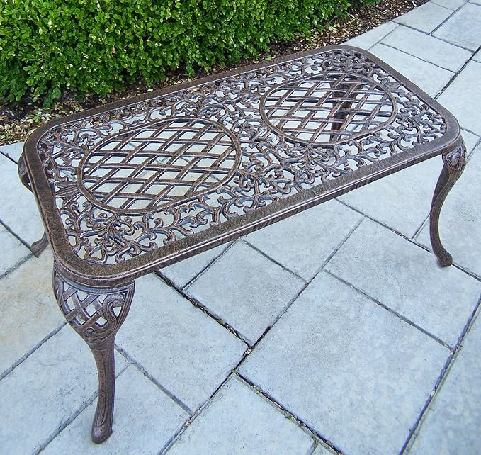 Oakland Living Mississippi Cast Aluminum Cocktail Table, 35-Inch by 18-Inch - Image 5