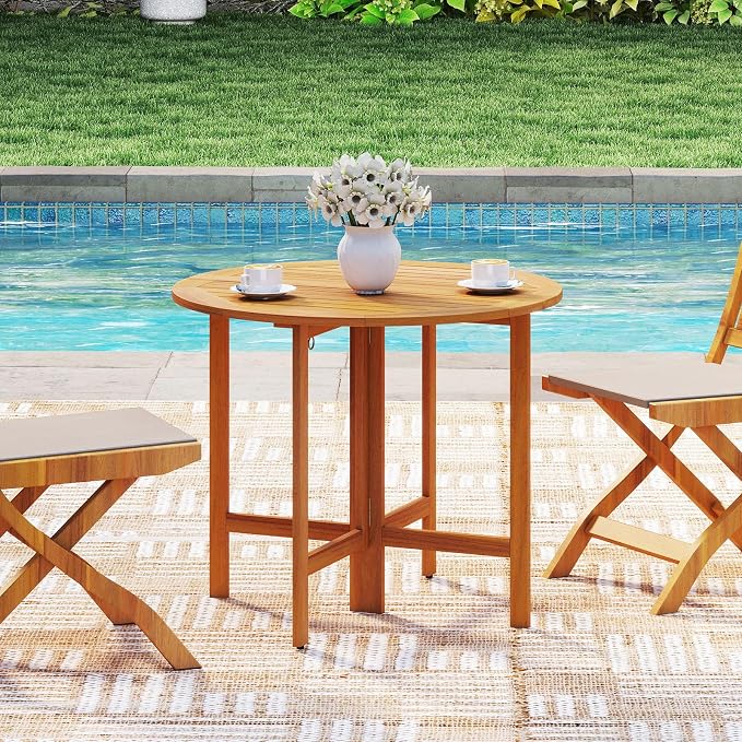 Tangkula 2 Pieces 36 Inches Outdoor Folding Round Dining Table, No Assembly - Image 5