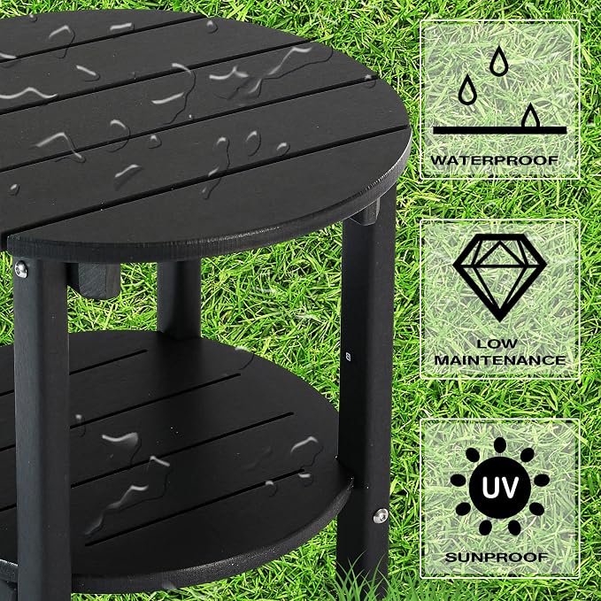 LZRS Round Adirondack Side Table Double End Table, Outdoor Side Tables - Image 4