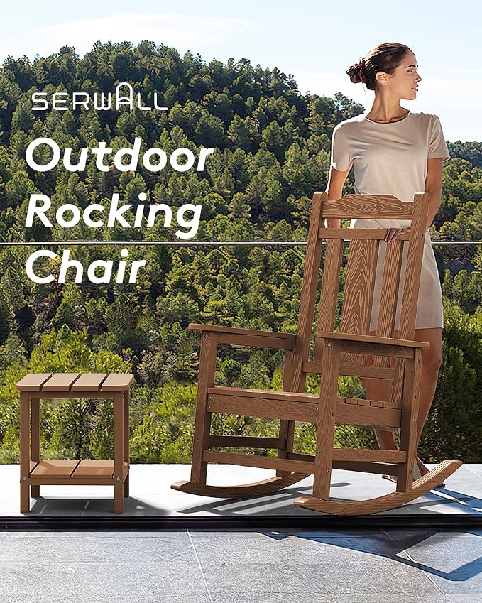 SERWALL Outdoor Rocking Chair Set of 6, Patio Rocking Chair Sets, HDPE Rocking - Image 8