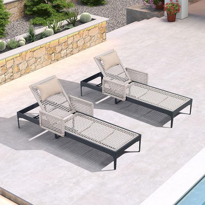 PURPLE LEAF 3 Pieces Outdoor Chaise Lounge Set Rattan Wicker Lounger - Image 2