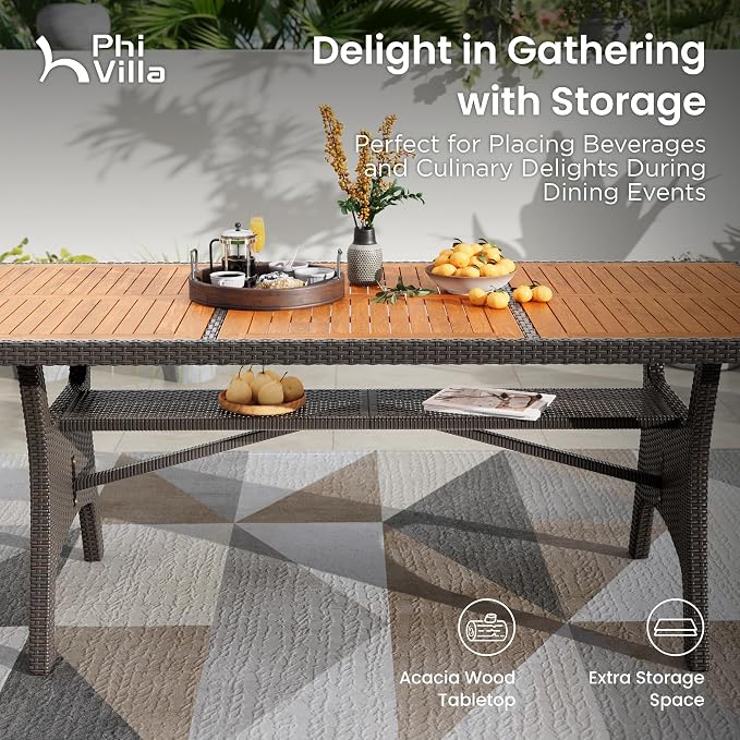 PHI VILLA Outdoor Dining Table for 6/8, Large Farmhouse Modern Furniture for - Image 7