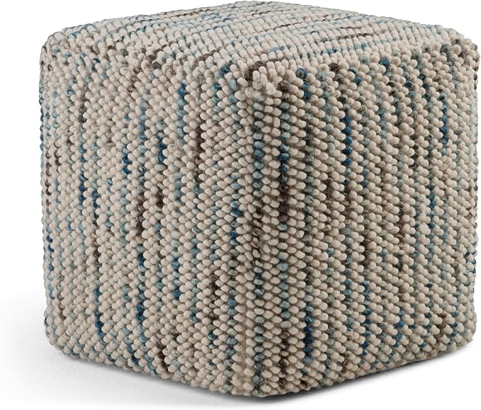 SIMPLIHOME Zoey Cube Pouf – 18 inch Wide Upholstered Wool and Cotton Ottoman in by SimpliHome