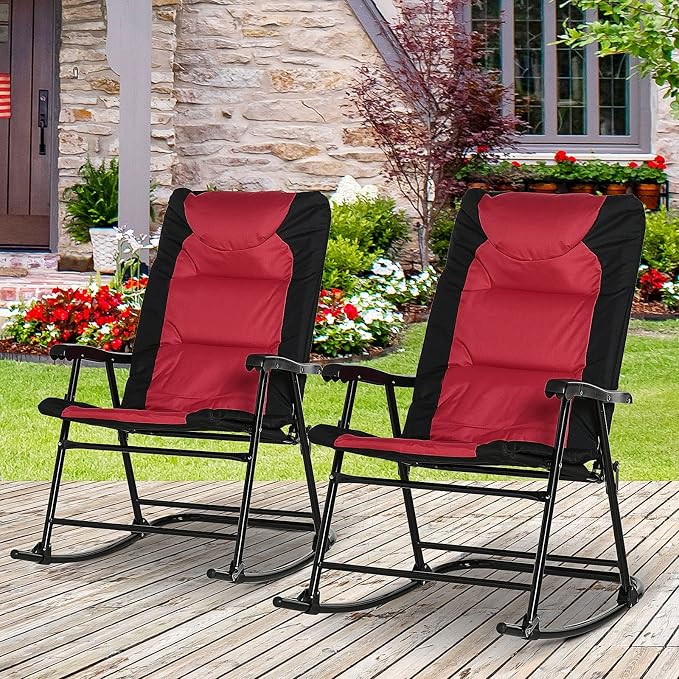 Outsunny Oversized Folding Rocking Camping Chair Set of 2, Padded Outdoor - Image 2