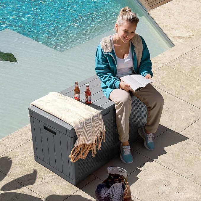 Flamaker Outdoor Storage Box 100 Gallon Waterproof Resin Deck Box Delivery Box - Image 7