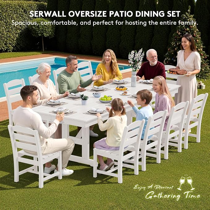 SERWALL Outdoor Dining Table, All Weather HDPE Outdoor Furniture - Image 7