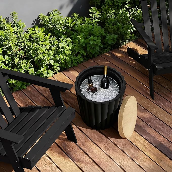 LuxenHome 20" Black Outdoor Side Table - Image 7