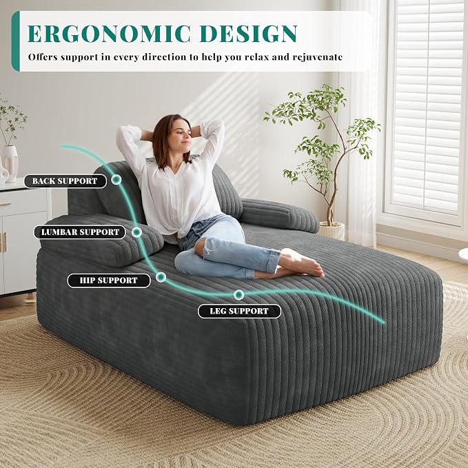 YITAHOME 67"L x 55"W Chaise Lounge Chair Indoor, Oversized Corduroy Upholstered - Image 6