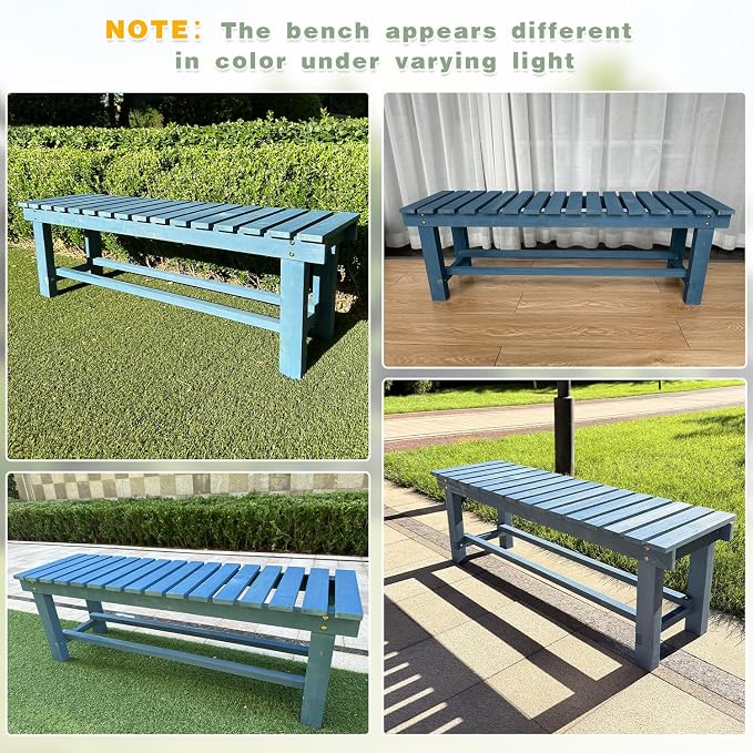 Outdoor Garden Wood Bench, 2-Person Weatherproof Wooden Bench Park Narrow Bench - Image 9