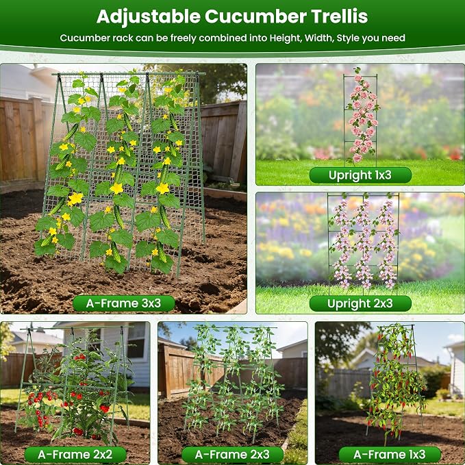 Cucumber Trellis for Raised Bed 48" L x 64" H, 16mm Heavy-Duty Metal A-Shape - Image 5