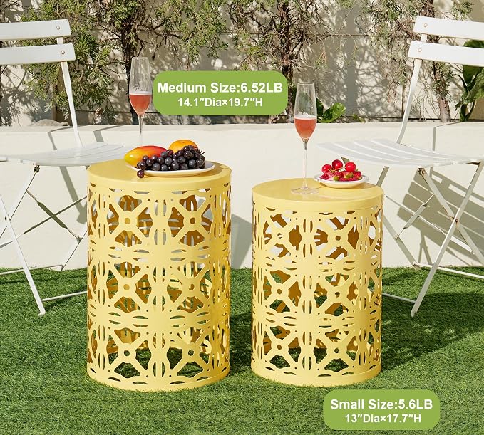 HFHOME Set of 3 Metal Outdoor Side Table, Nesting Round Coffee Table - Image 4