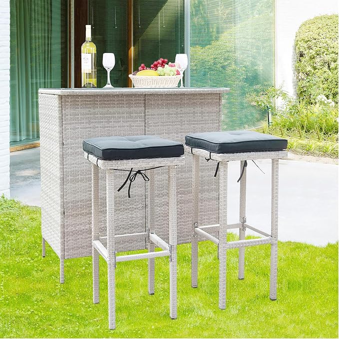 Wicker Patio Bar Set of 3-Piece, Rattan Bistro Set by Unknown