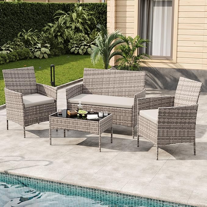 GAOMON 4-Piece Patio Furniture Set, Modern PE Rattan Conversation Set - Image 3