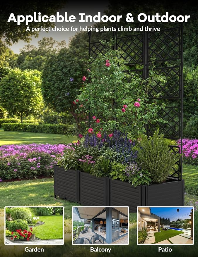 3 PCS Raised Garden Bed with Trellis, Outdoor Vertical Garden with Privacy - Image 7