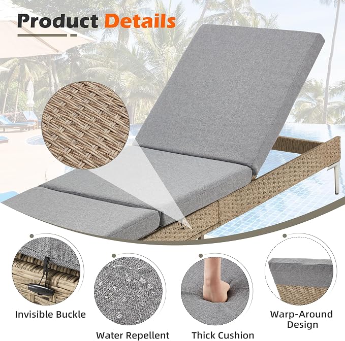 HOMREST Outdoor Chaise Lounge Chair Set of 4, Patio Wicker Lounge Chairs - Image 5