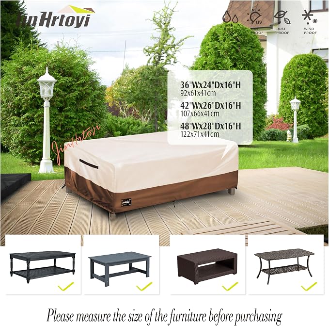 JinHrtoyi Patio Coffee Table Cover, 36Wx24Dx16H Inches 100% Waterproof Heavy - Image 3