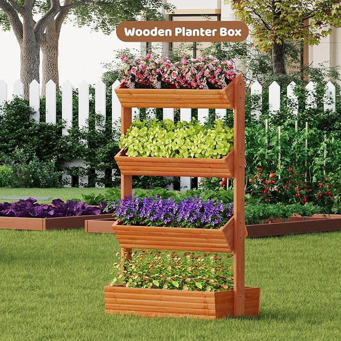 FILWH Wooden Raised Garden Bed Vertical Planter Box, Freestanding Plant Stand - Image 4