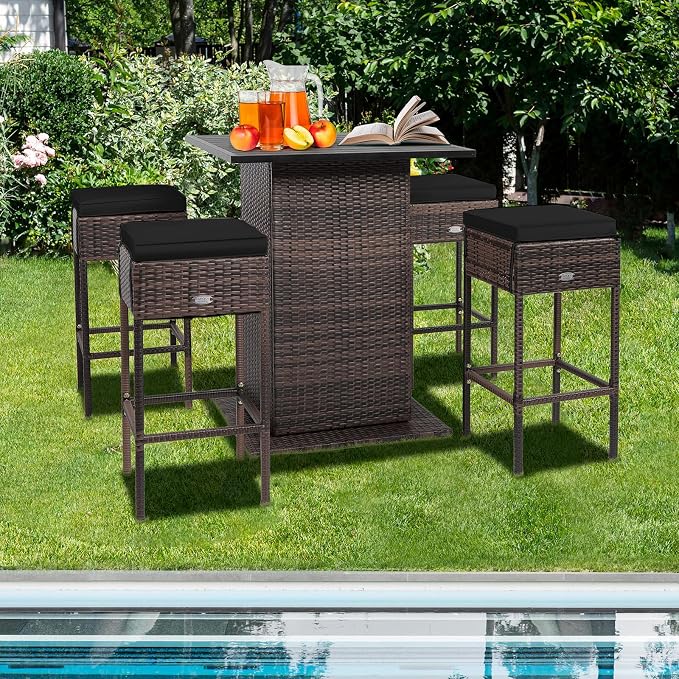 Tangkula 5 Piece Outdoor Rattan Bar Set, Patio Bar Furniture - Image 2