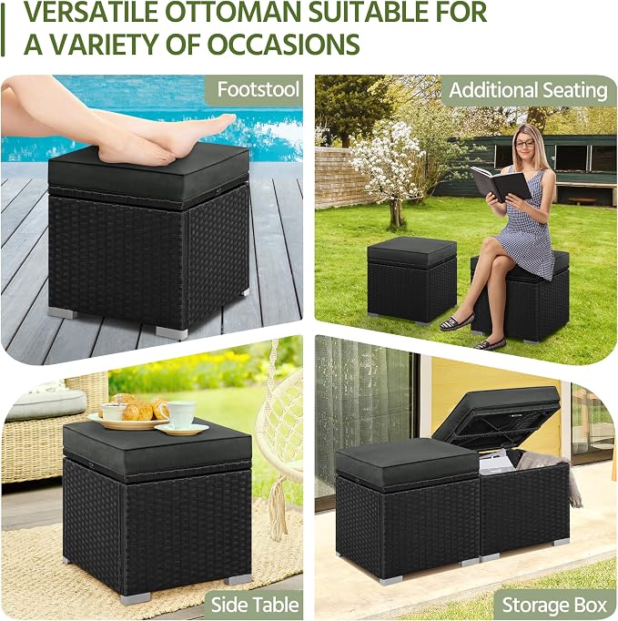 Yaheetech Wicker Ottomans, Outdoor/Indoor Footstools, Additional Seating - Image 4