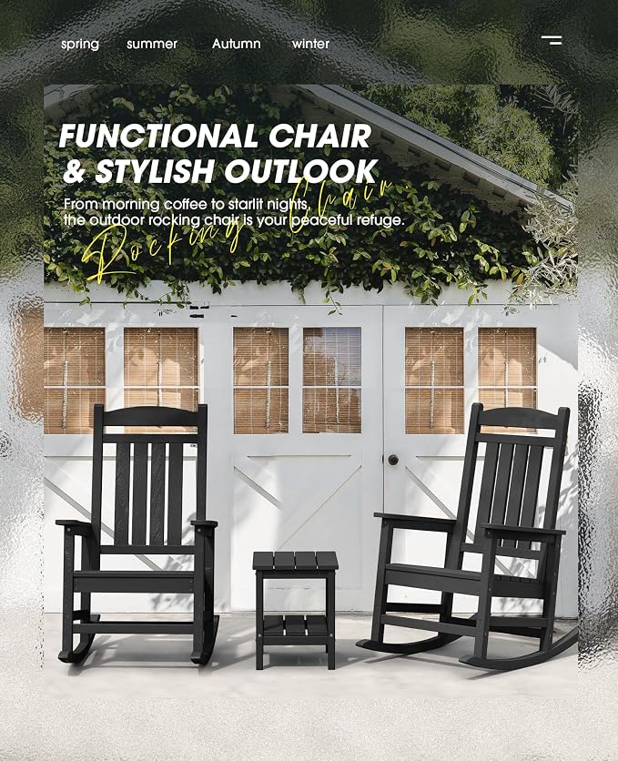 KINGYES Outdoor Rocking Chairs, HDPE All-Weather Patio Rocking Chairs High Back - Image 4