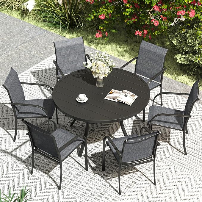 VICLLAX Patio Dining Set for 6, Outdoor Furniture Set Includes 47.2" Round by HOME