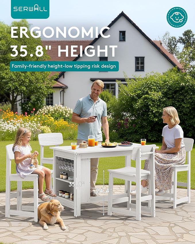 SERWALL Outdoor Bar Table, All Weather HDPE 36" Counter Height Dining Table - Image 5