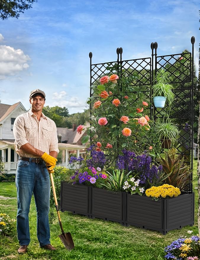 3 PCS Raised Garden Bed with Trellis, Outdoor Vertical Garden with Privacy - Image 6