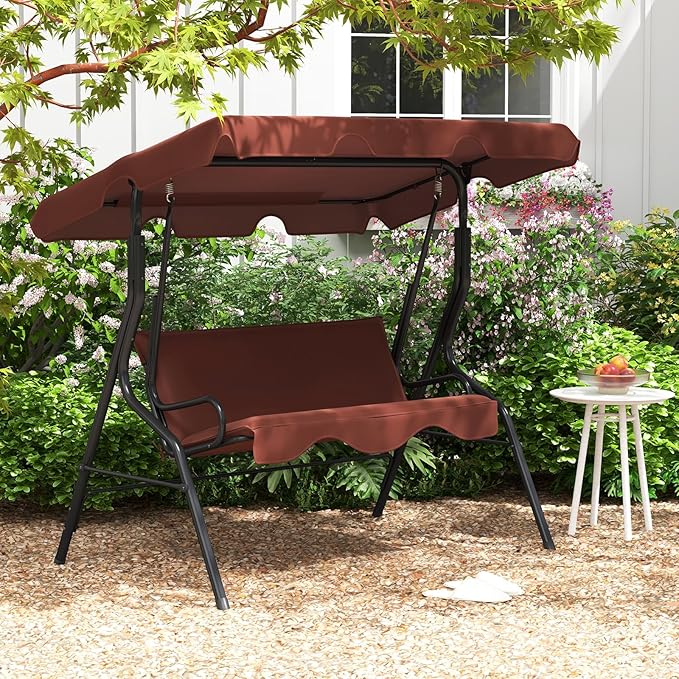 Porch Swing Outdoor, 3 Person Patio Swing w/Removable Cushion, Stand & - Image 3